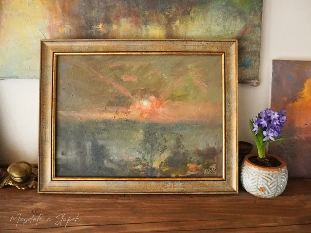 Pejzaż malowany ręcznie Nostalgia wieczorem Magdalena Słupek